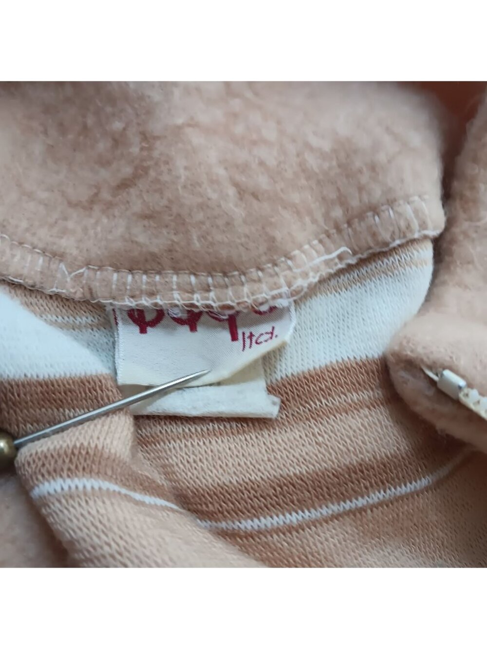 True Vintage Fleece Pullover Medium 1970's Peach White Striped Half-Zip Boho
